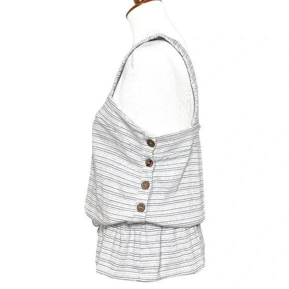 SOLD-Lucky Tassel Tie Waist Peplum Blue White Striped Sleeveless Knit Tank Top - Picture 5 of 10